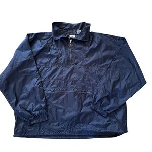 Vintage Jerzees Navy Blue 1/4 Zip Windbreaker Pullover Jacket Nylon Men Size XL